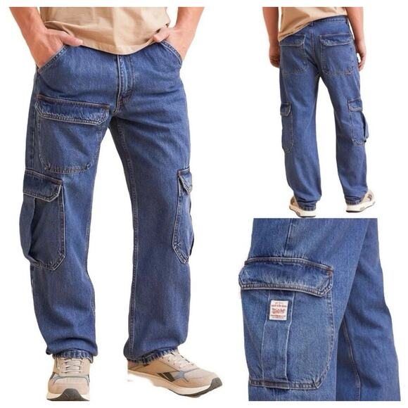LEVI'S Jeans Mens 38x32 Blue Denim Loose Cargo Pants Baggy Fit Workwear NEW - Picture 1 of 11